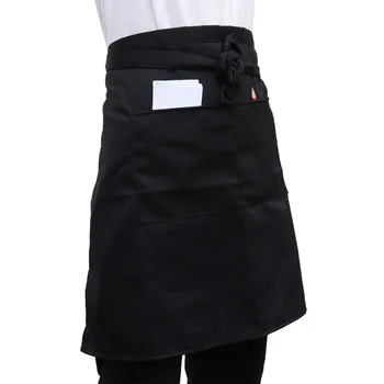 

Universal Unisex Women Men Kitchen Cooking Waist Apron Short Apron Waiter Apron with Double Pockets (Black)
