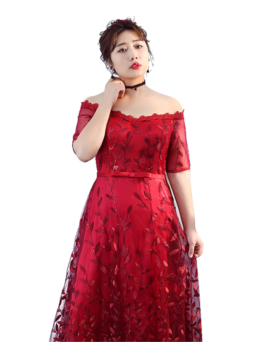 Лодочные вечерние платья с круглым вырезом с коротким рукавом Robe De Soiree размера плюс длинные женские вечерние платья с блестками и вышивкой вечернее платье T207