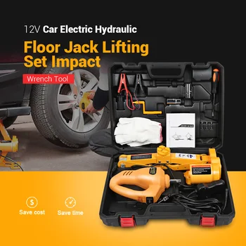 

12V Car Electric Hydraulic Floor Jack Lifting Set 42cm 2T Impact Wrench Tool Tire Repair Tool with Remote Control LED Light
