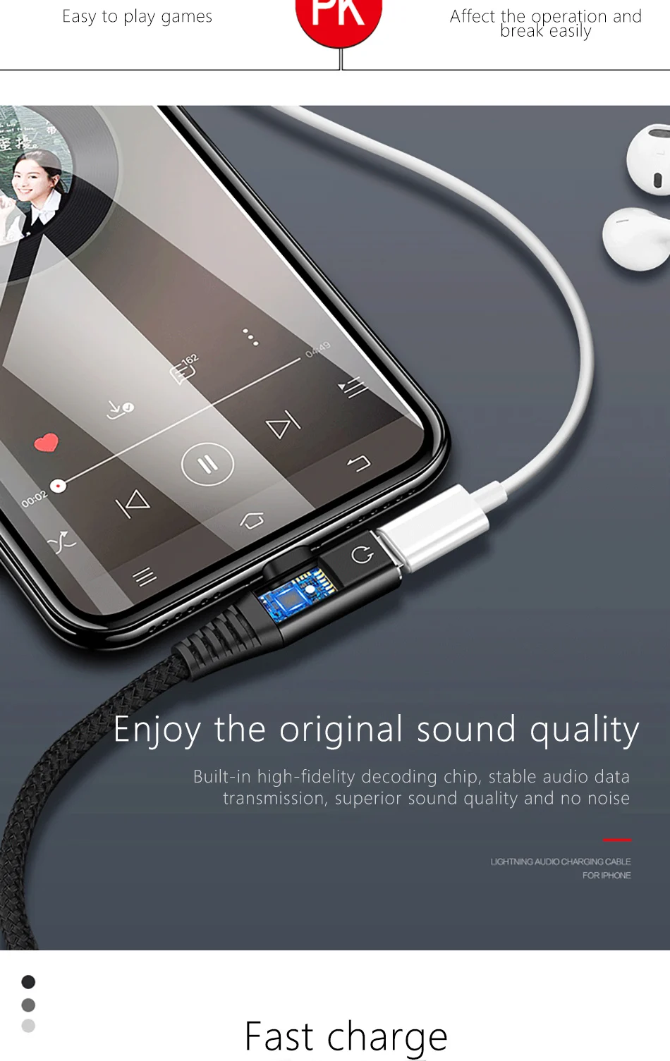 !ACCEZZ 2 in 1 For iphone X 8 7 Plus 10 Charger Heaphone Adapter AUX Splitter Audio Cable 1.2M For iphone XS MAX XR USB Adaptor (9)