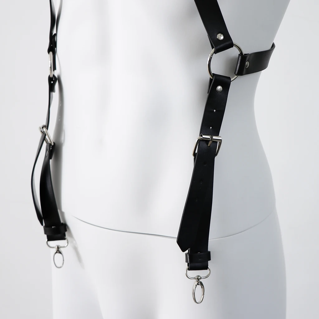  Men's Lingerie Body Chest Leather Harness Adjustable Suspenders Armor Buckles Costume  