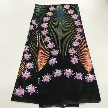 

New Arrival Sequins Lace Fabrics African Nigerian Tulle Mesh Lace Fabric for Wedding Velvet Lace Fabrics with Sequins pink/gold