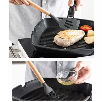 

12pcs Silicone Kitchen Tool Set Home Wooden High Toughness Wash Easily Durable And Practical To Use