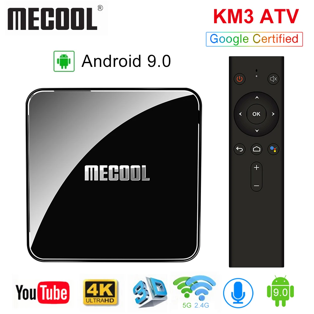 Günstig Androidtv 9,0 Google Zertifiziert MECOOL KM9 PRO 4 GB 32 GB Android 9.0 TV Box Amlogic S905X2 4 K Stimme 2,4G 5G Dual Wifi BT4.0 KM9ATV
