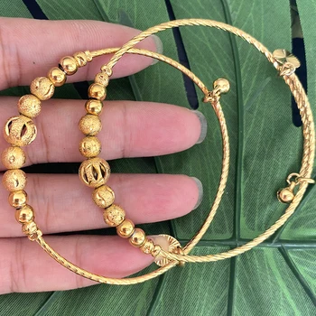 2 pz/lotto Dubai Bangles bracciale indiano etiope bracciale con ciondolo Color oro braccialetti gioielli con perline palla africana regali per feste da sposa 1