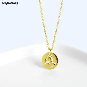 

Fengxiaoling 100% Genuine 925 Sterling Silver Abstract Portrait Round Pendant Necklaces For Women Fine Jewelry Cute Accessories