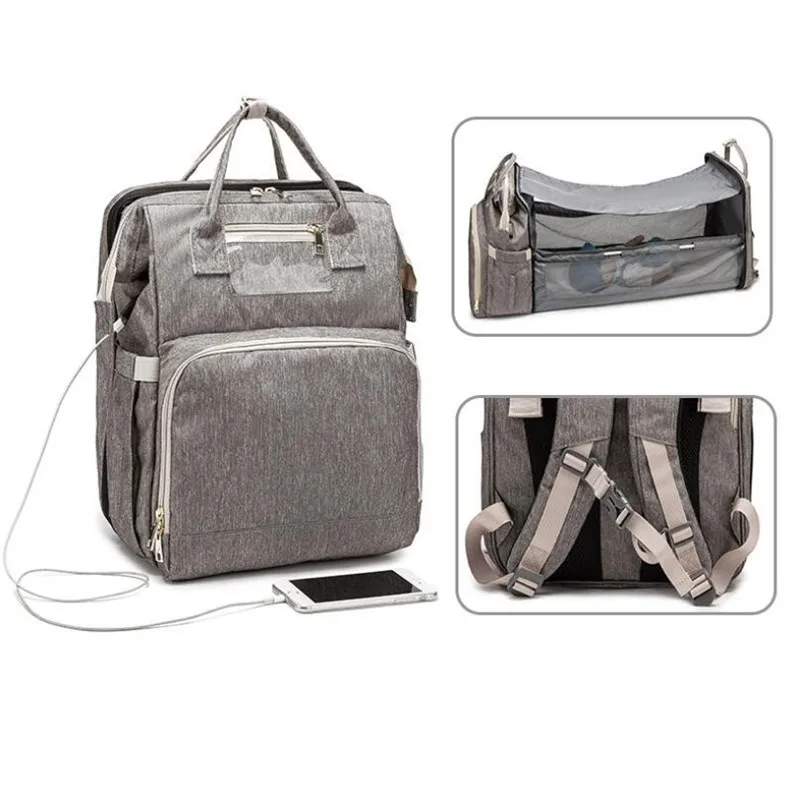 3 In 1 Travel Foldable Baby Bed, Diaper Bag Backpack Changing