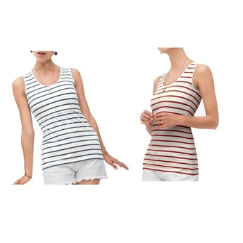 

Maternity Breastfeeding Vest Women Pregnant Nursing Clothes Sleeveless Stripe Blouse Tops