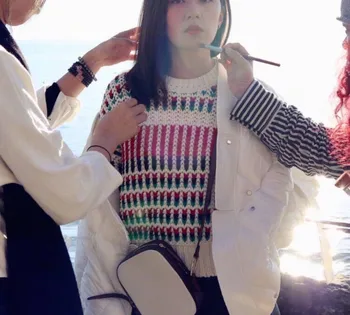 

Law Single Vitality College Wind Color Mixed Line Women's Wear Knitting Shirt Ma33ssimo One After Another Hair