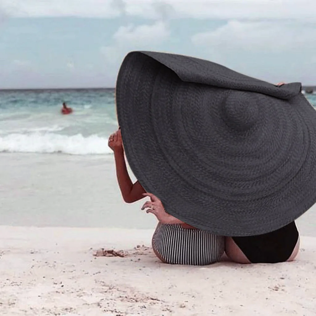 

Woman Fashion Large Sun Hat Beach Anti-UV Sun Protection Foldable Straw Cap Cover Oversized Collapsible Sunshade Beach Hat