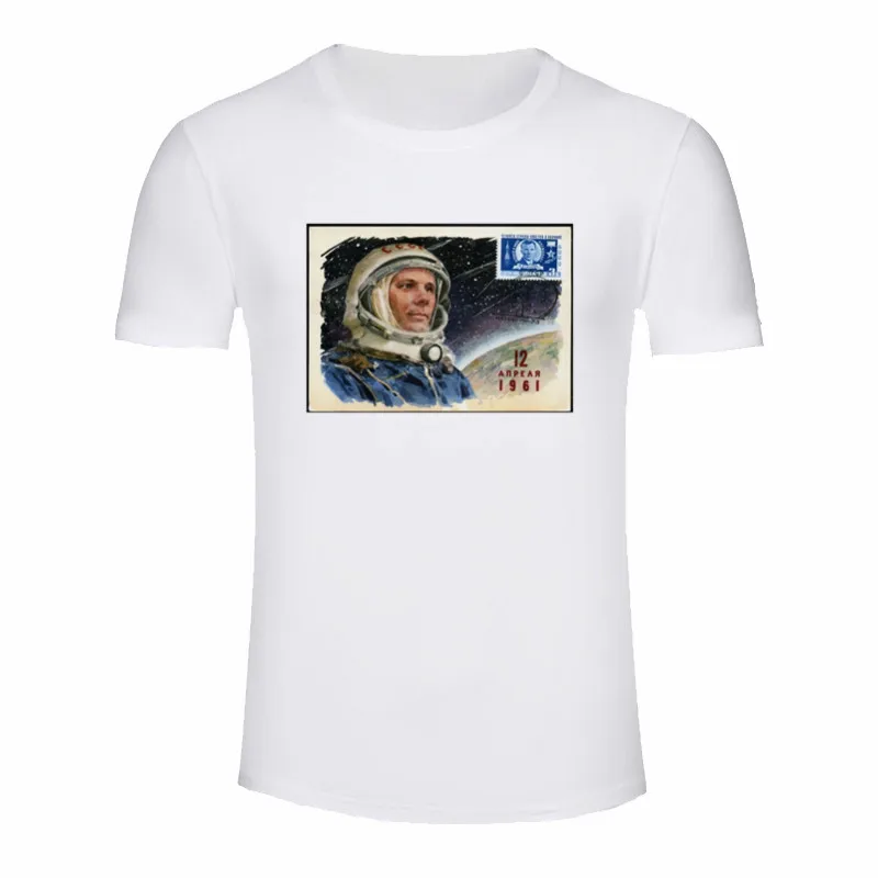 Лето Мужская Yuri Gagarin русский графический принт футболка уличная одежда мужская футболка Повседневная футболка с коротким рукавом Harajuku топы - Цвет: P1795D-white