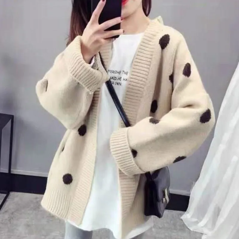 Neploe Корейский темперамент дикий горошек открытый стежка Femme V шеи свободный Hiver толстый кардиган элегантный дизайн новости пальто 45670