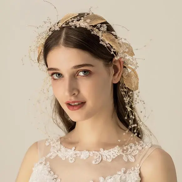 

Elegent Rhinestone Crystal Bridal Headpiece Crown Wedding Hair Accessories Bride Dress Tiaras Handmade Leaf Headbands Hairwear