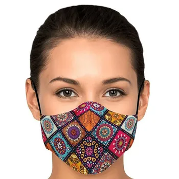 

Triple Layered Fabric Face Mask with Filter Pocket Nose Wire Adjustable Ear Loops Washable Reusable Cotton Bandana Print Mask