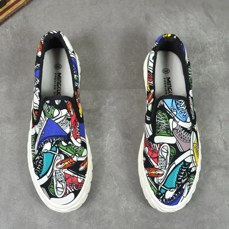 Summer Men Graffiti printing breathable Loafers Casual Flats Shoes Male Prom skateboard shoes zapatos hombre tenis masculino