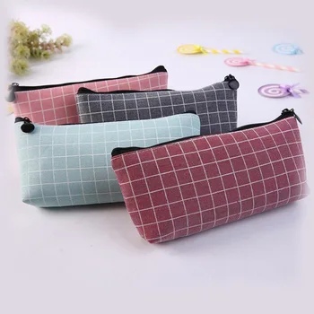 

Grid Pencil Case Kawaii Concise Solid Color Canvas Pencil Bag Creative Pencilcase For Kids Gifts School Supplies Cute Stationery