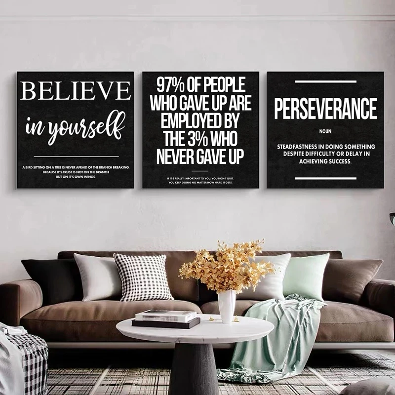 Мотивационная цитата Художественная Картина на холсте современный постер печать черных и белых букв