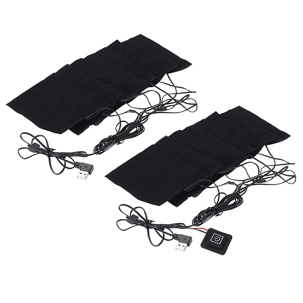 

Black 8pcs USB Clothes Warmer Pads Vest Heating Pads Soft 3 Gear Adjustment Warmer Pads Clothing Accessories Fiber Heater