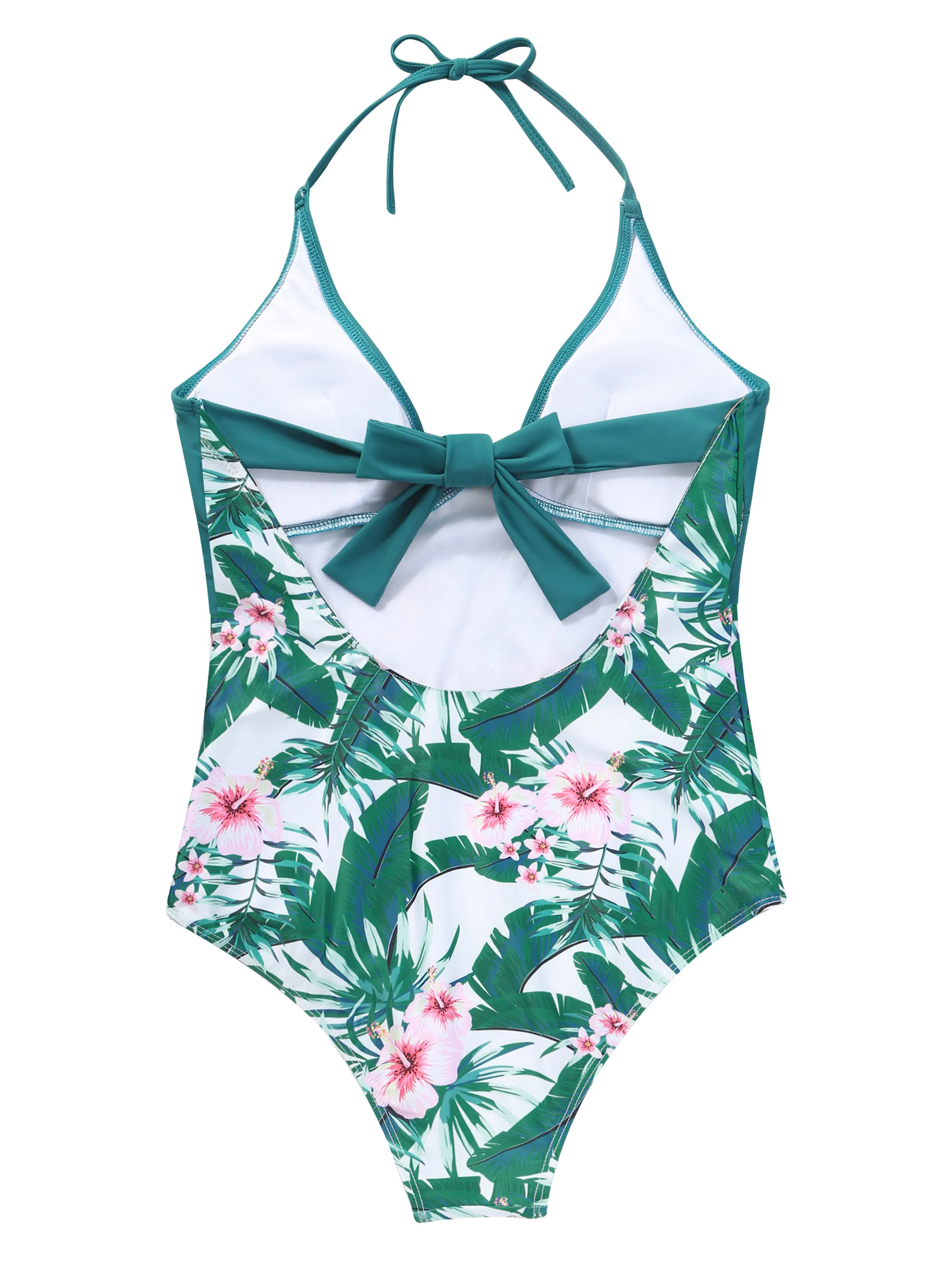 TiaoBug Women Summer One Piece Floral Print Swimwear Front Cross