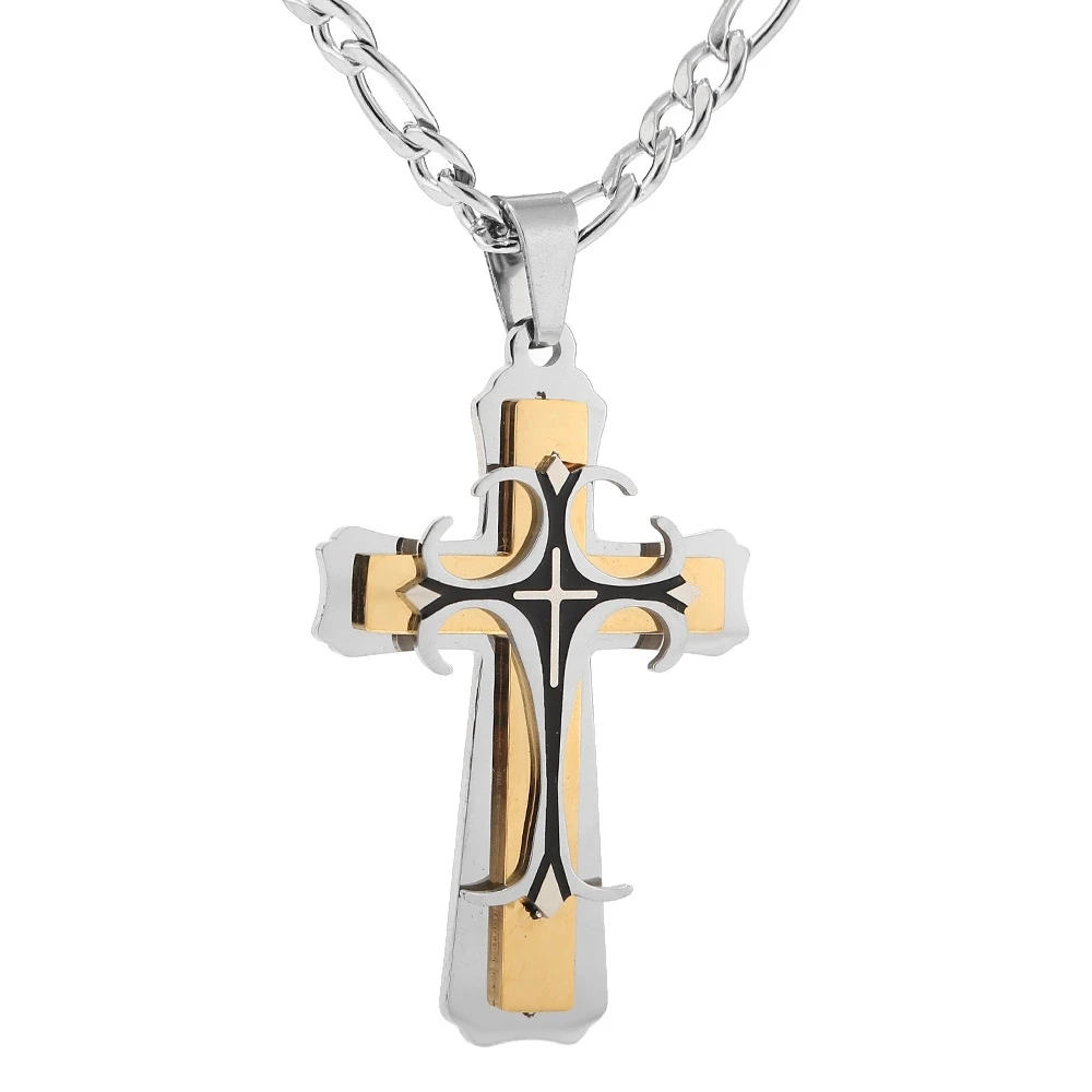 Из нержавеющей стали Vnox крест ожерелье для мужчин византийское Золото Серебряная цепочка католическое Распятие Кулон мужские панк-рокерские Orna мужские ts