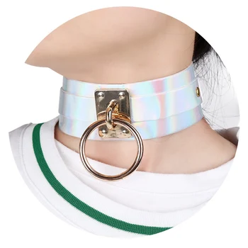 

Punk Goth Rave Sexy Laser Leather Choker Necklace Women Harajuku Kawaii Silver O-ring Metal Fashion Turkish Jewelry Necklace