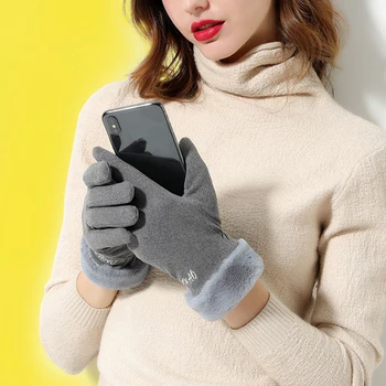 

Fashion Winter Mittens Thick Warm Cashmere Gloves Charming Plush Wrist Women Touch Screen Five Fingers Driving Glove