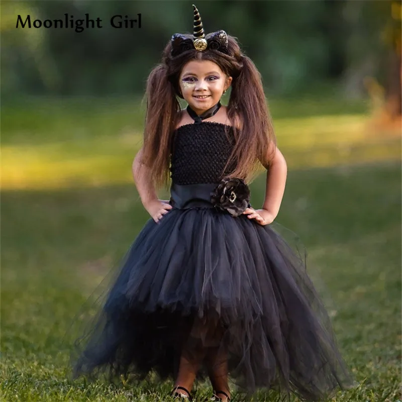 Платья с единорогом и повязкой на голову для девочек, костюм с единорогом на Хэллоуин, одежда для детей, праздничные платья с единорогом для девочек, pq239