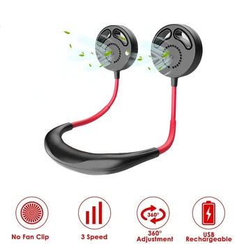 

Folding telescopic usb hanging neck fan USB Rechargeable Air Cooler for Traveling Outdoor Office Portable Double Wind Head Fan