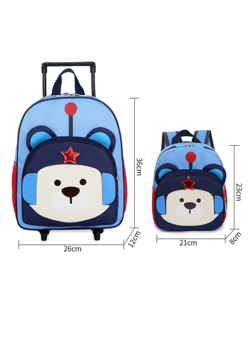 for Backpacks Cartoon bear School Bags Kids Kindergarten Girls Boys Children Anti-lost Nursery Bag Trolley backpack