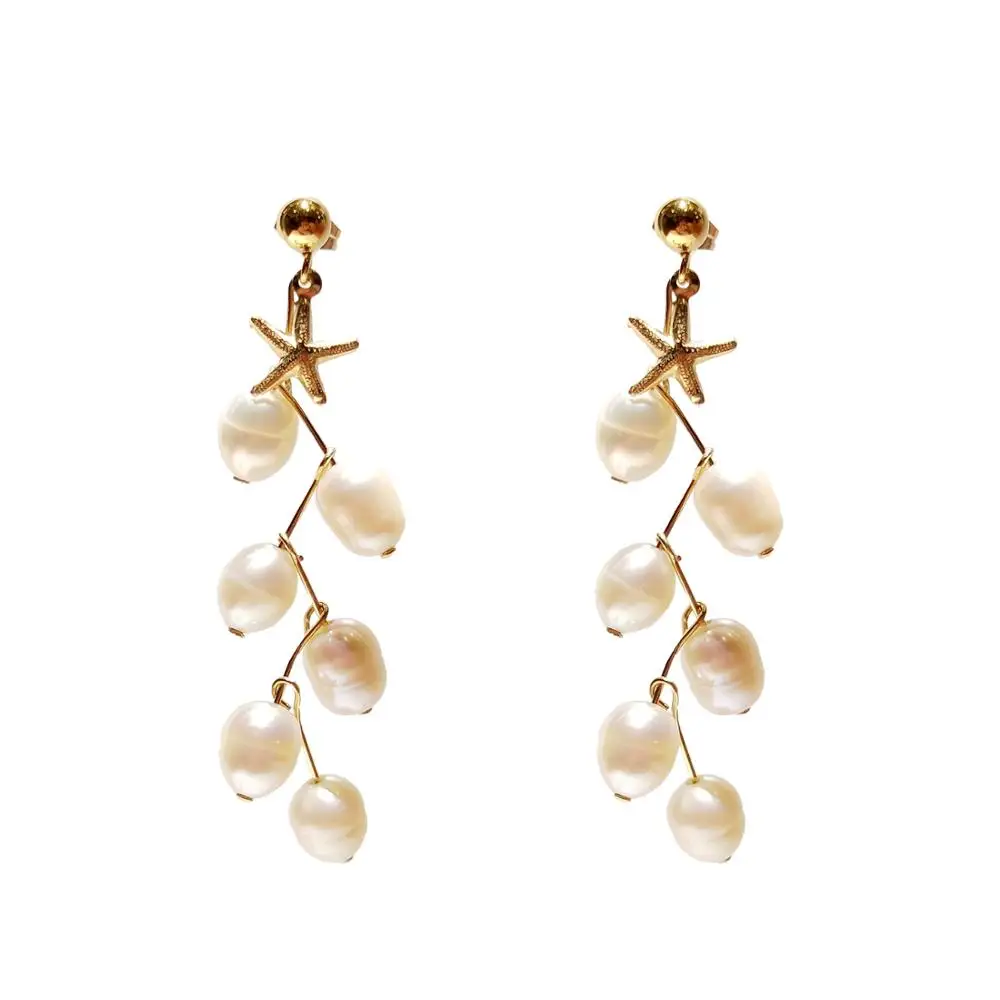 

Lii Ji White Color Rice Shape Pearl Earrings American 14K Gold Filled Star Stud Earrings Freshwater Pearl Earrings