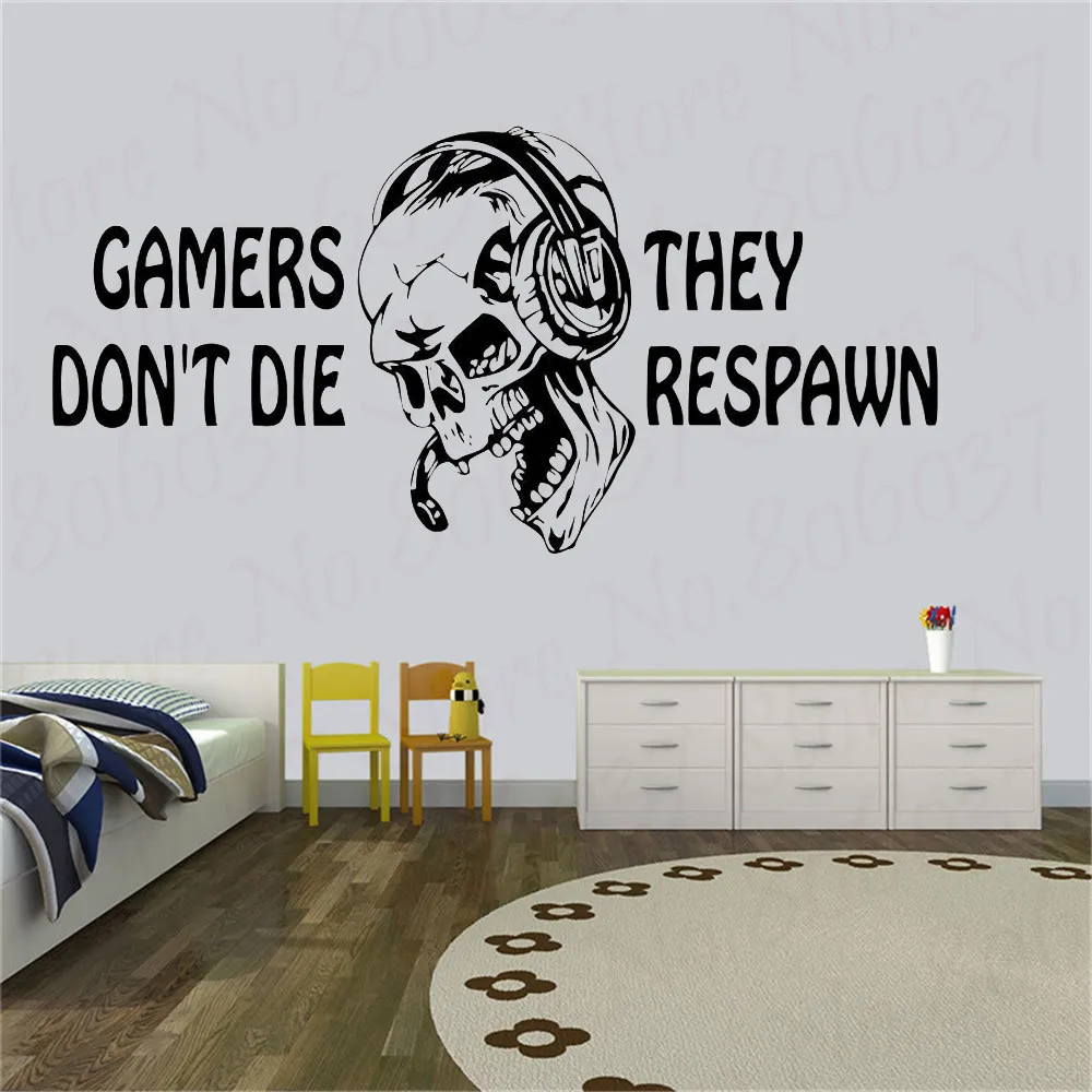 JQSM Gamers Dontt Die They Respawn Wall Decal Video Game Gifts Kids PS4 Xbox Gaming Poster Stickers Boys Room Playroom 58X28CM