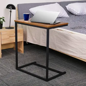 

Vintage C Shape Coffee Table Wooden Metal Frame Sofa Side Table End Table Home computer Desk Storage Holders Coffee Tables