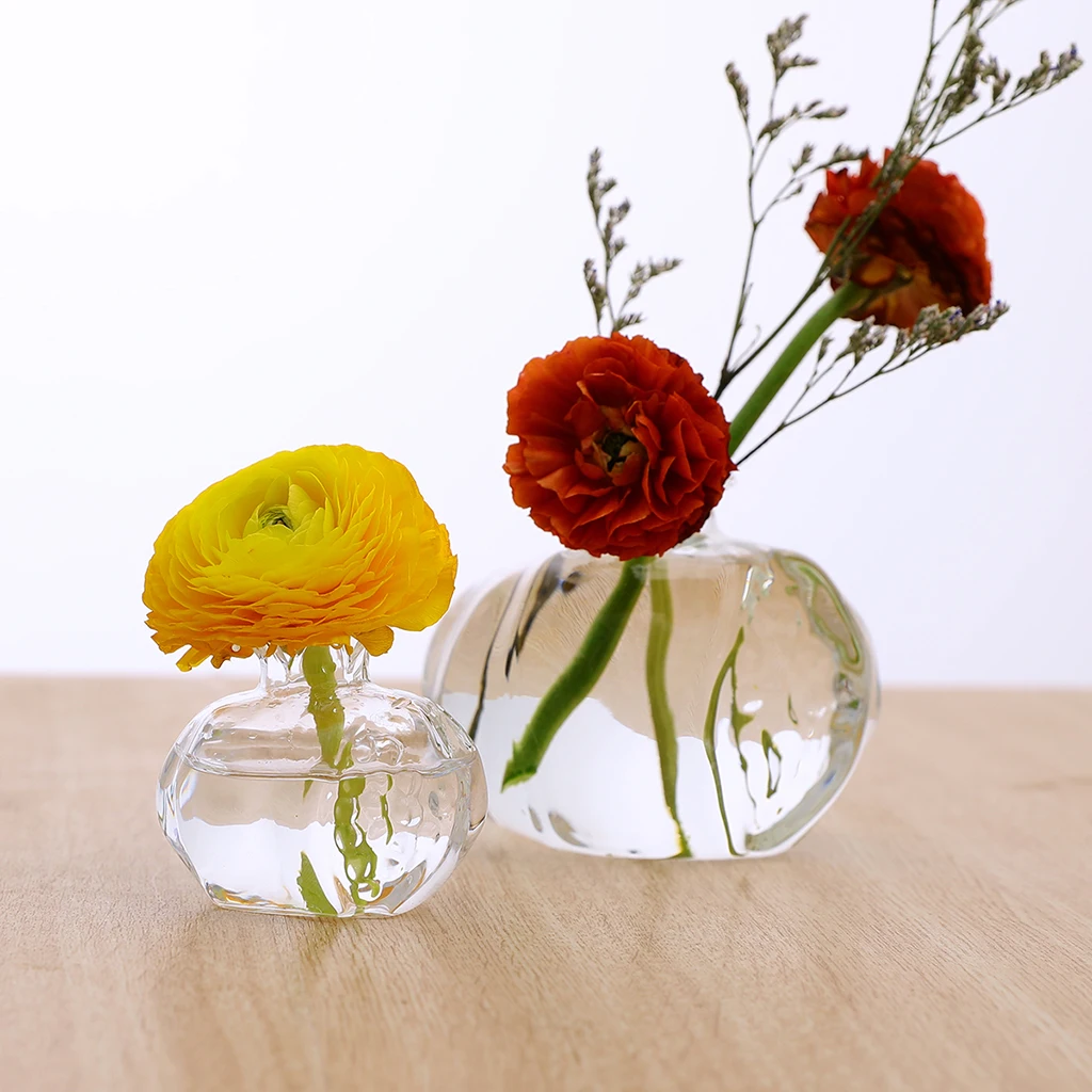 Small Pomegranate Shape Clear Glass Vase Flower Plants Terrarium Vase Containers