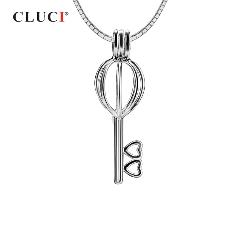 CLUCI 925 серебро пробы романтическое сердце ключ в Форме Подвески кулон для ожерелья ювелирные изделия серебряный медальон из жемчуга женский подарок на день Святого Валентина