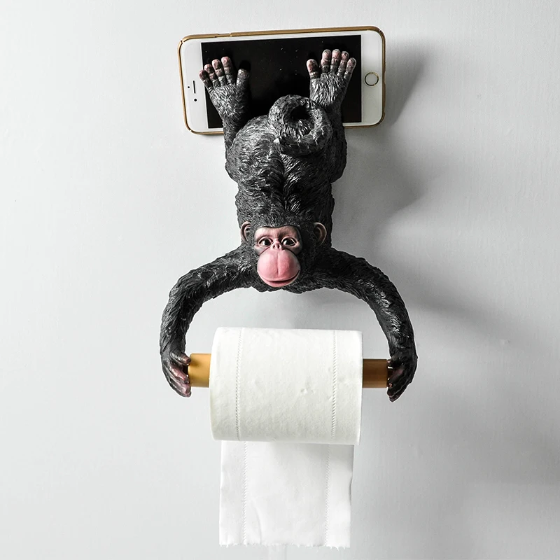 Gibbon Statue Wall Decoration Toilet  Tissue Holder Loo Ledge Black Monkey sculpture figurines Hanging Roll Tissue holder