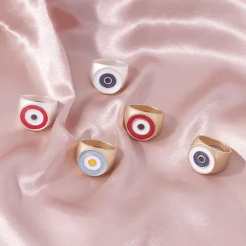 

2020 New Fashion Matte Gold Metal Enamel Circle Eye Shape Index Finger Rings For Women Retro Bohemian Knukcle Rings