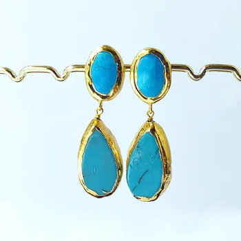 

5Pairs Electroplate gold color Charm Dangle earrings,Bohemian Howlite Stone drop dangle earrings for women Jewelry ER996