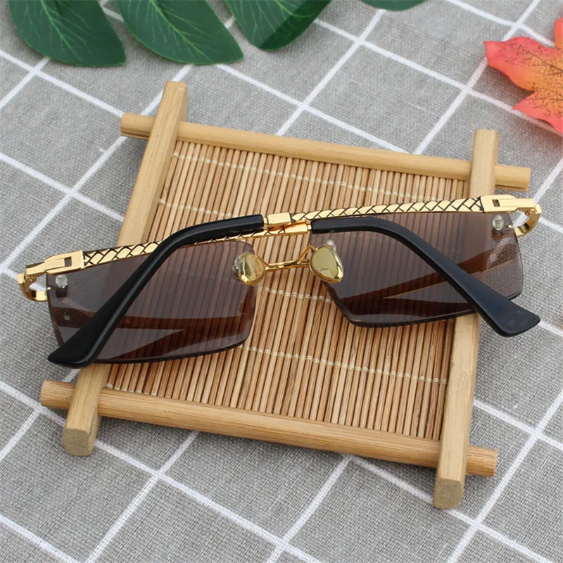 Vazrobe Glass Sunglasses Men Brown Rimless Sun Glasses for Man Outdoor Driving Fishing Cystal Stone Lens Heavy Eyewear UV400