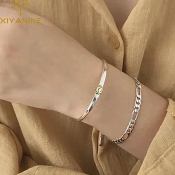 

XIYANIKE Ins Fashion 925 Sterling Silver Couples Bracelet Charm Women Jewelry Vintage Simple Smiling Face Party Accessories Gift