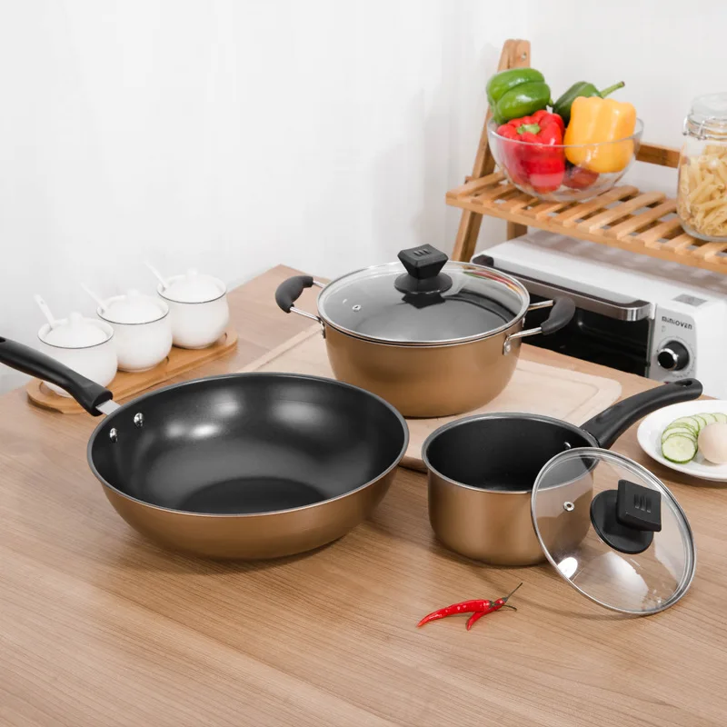 

Wok Non-stick Pot Household Multi-functional Stew Pot Milk Pot Fuel Gas Cooker Applicable Sootless Fine Iron Non-stick Set