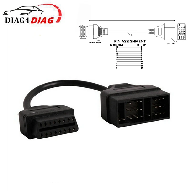 

Диагностический разъем OBD2, переходник с 22 Pin на 16 Pin для Toyota 22PIN OBDII, передача кабеля для Toyota 22Pin на OBD2 16Pin