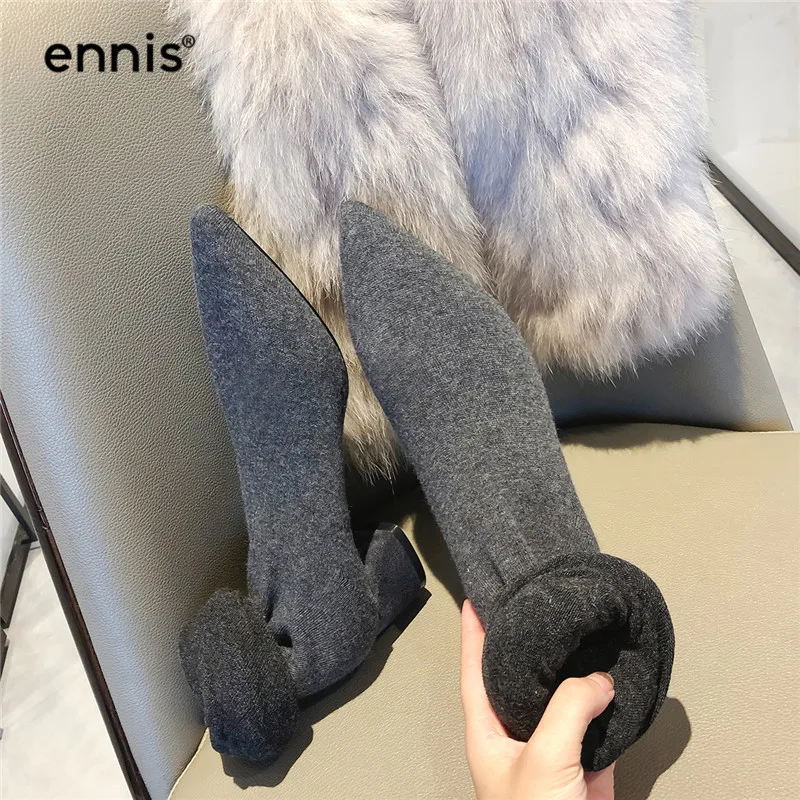 ENNIS/Новые облегающие сапоги-носки Женская трикотажная обувь выше колена Стрейчевые серые сапоги женская обувь с острым носком пикантная обувь, L925