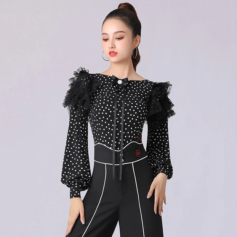 

New Long-Sleeved Waltz Practice Costume Women Modern Dance Clothes Ballroom Latin Dance Leotard Tops