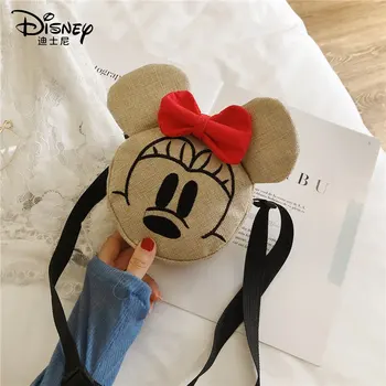 

Disney Mickey Weave Messenger Bag Girl Minnie Mouse Shoulder Bag Cute Cartoon Handbag New Fashion Shopping Bag Gift