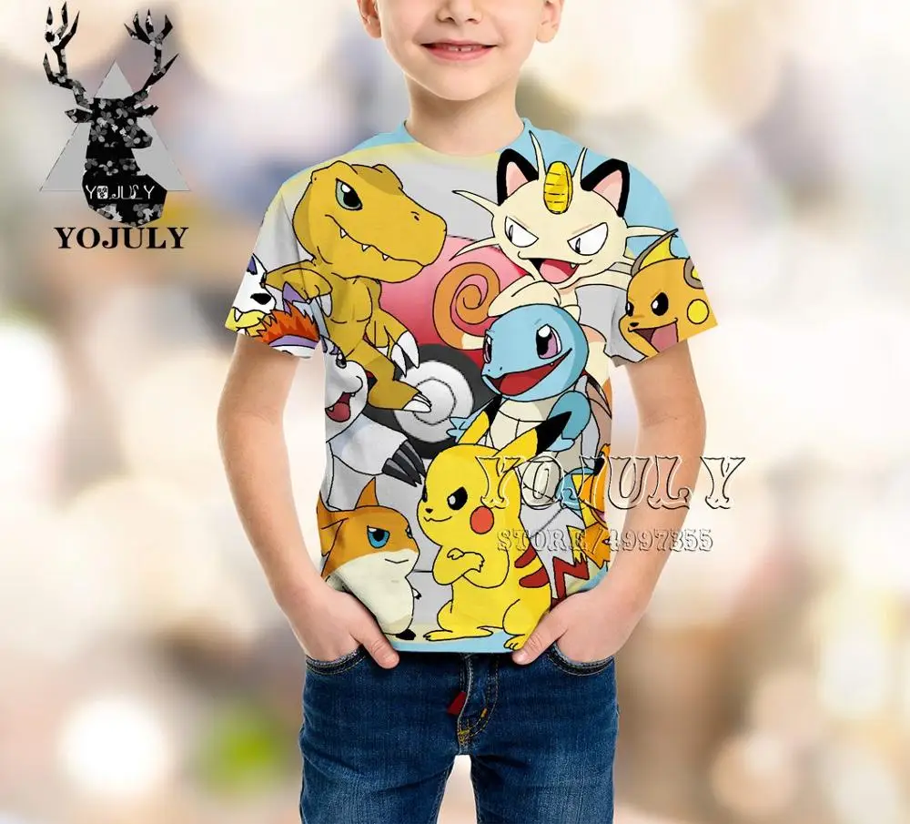 YOJULY Pikachu/новая детская одежда с 3d принтом для мальчиков и девочек-подростков детская футболка Лидер продаж, модные футболки с круглым вырезом, A413