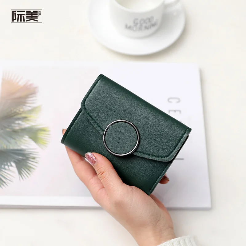 

Simple short wallet women's round buckle wallet mini wallet change card bag