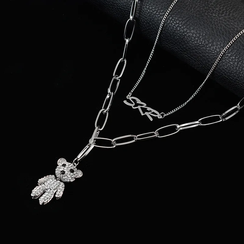 

Multi-layer Hip Hop Women Fashion Retro Cute Bear Pendant Necklace Trend Personality Accessories Alloy Pendant Necklaces