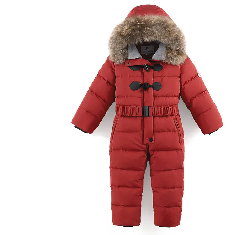 Детский пуховик детский зимний комбинезон с натуральным мехом, детский зимний комбинезон, зимняя одежда для мальчиков и девочек пальто с капюшоном, парки лыжный костюм - Цвет: B