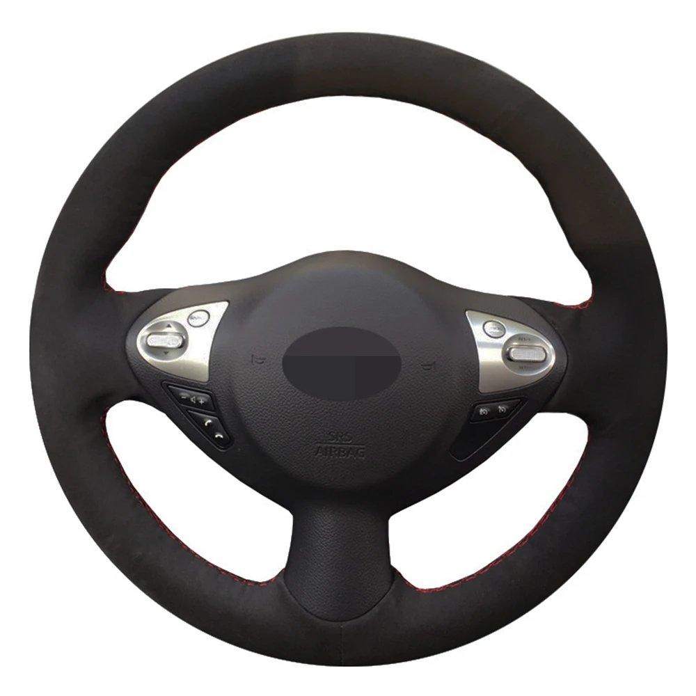 Car Steering Wheel Cover Black Genuine Leather Suede For Infiniti Fx