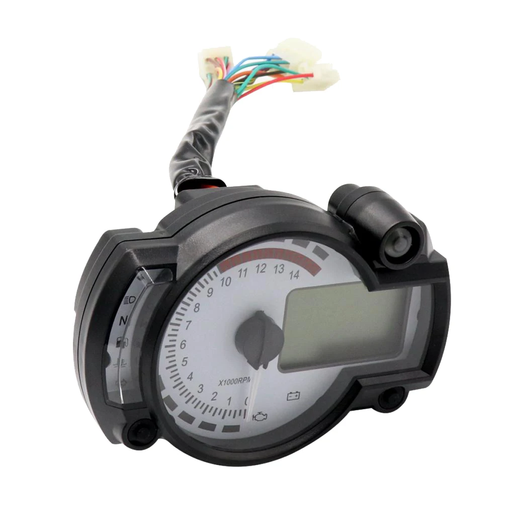 Motorcycle LCD Digital Speedometer, Universal 7 Color Tachometer Odometer Gauge Instrument, 14000 RPM 299 Kmh Mph